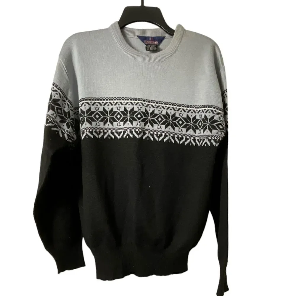 Vintage Herman's‎ Sweater Mens Large Wool Fair Isle Fisherman Chunky Knit Warm